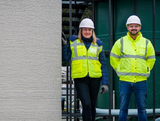 BetaDen manufacturing startup ChangeMaker3D based in Worcestershire. Natalie Wadley and Luke Wadley next to their 3D printed wastewater chamber on site for United Utilities in Cheshire