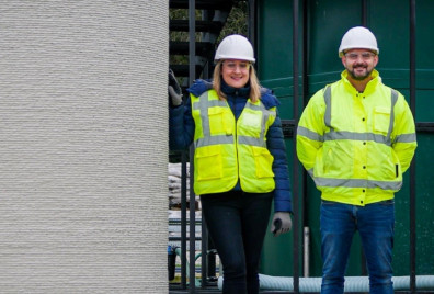 BetaDen manufacturing startup ChangeMaker 3D based in Worcestershire. Natalie Wadley and Luke Wadley next to their 3D printed wastewater chamber on site for United Utilities in Cheshire